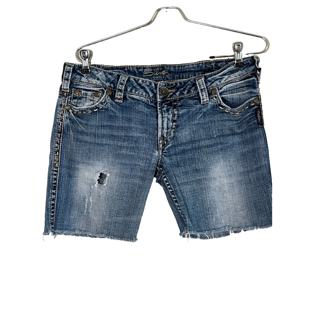 Silver Cutoff Denim Jean Shorts 31" Western Cowgirl Concert Festival Country 90s